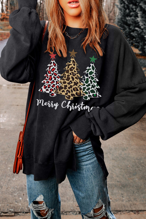 Sudadera con estampado de árboles de leopardo de Feliz Navidad negra