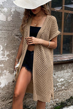 Camel Batwing Sleeve Pointelle Knit Open Front Cardigan