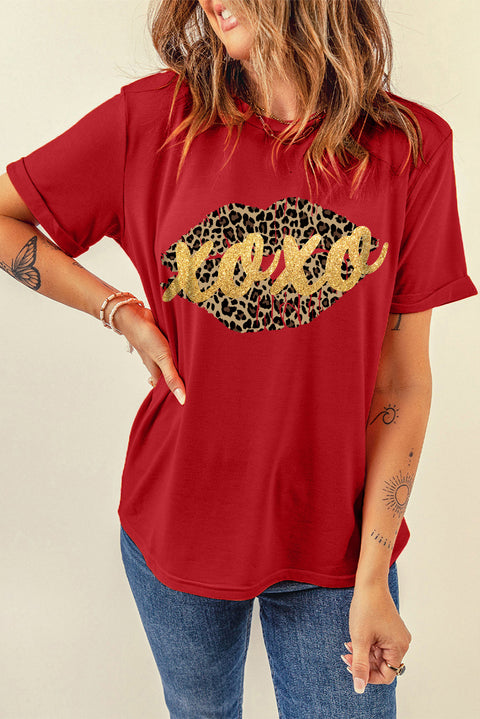 Caqui Camiseta gráfica de manga corta con estampado de leopardo AMEN