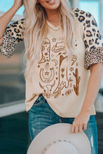 Khaki Western Pattern Leopard Patchwork Waffle Knit T Shirt