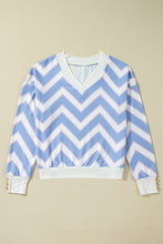 Sky Blue Zigzag Striped Print V Neck Oversized Top