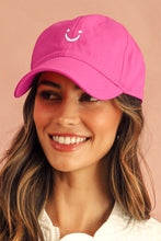 Rose Red Smile Face Embroidered Curved Eave Baseball Cap