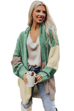 Green Colorblock Draped Open Front Chunky Cardigan