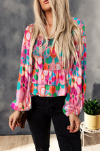 Multicolor Floral Print Smocked Square Neck Ruffles Blouse