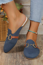 Sky Blue Leather Strap Buckle Decor Slip On Flats