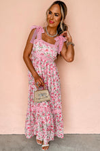 Pink Floral Lace Tied Strap Empire Waist Maxi Dress