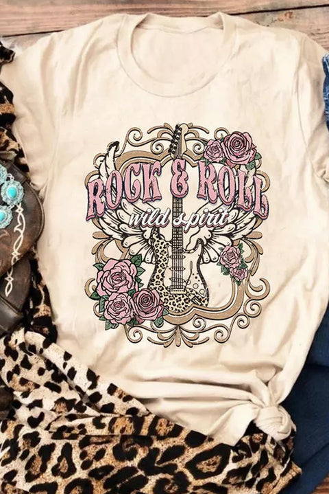 Caqui Camiseta gráfica de manga corta con estampado de leopardo AMEN