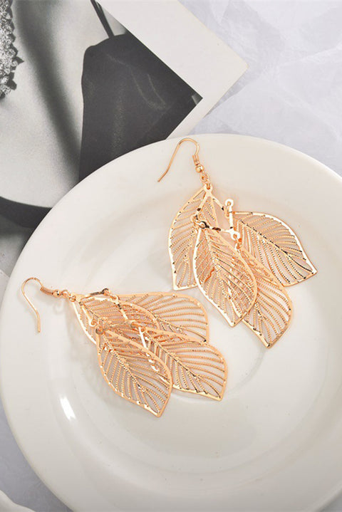 Gold Hollow Out Leaves Plated Alloy Hook Earrings