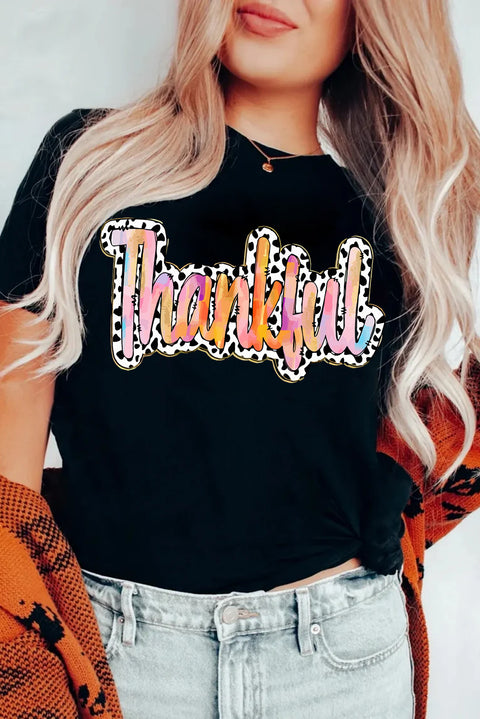 White Thankful Cow Print Crew Neck T Shirt