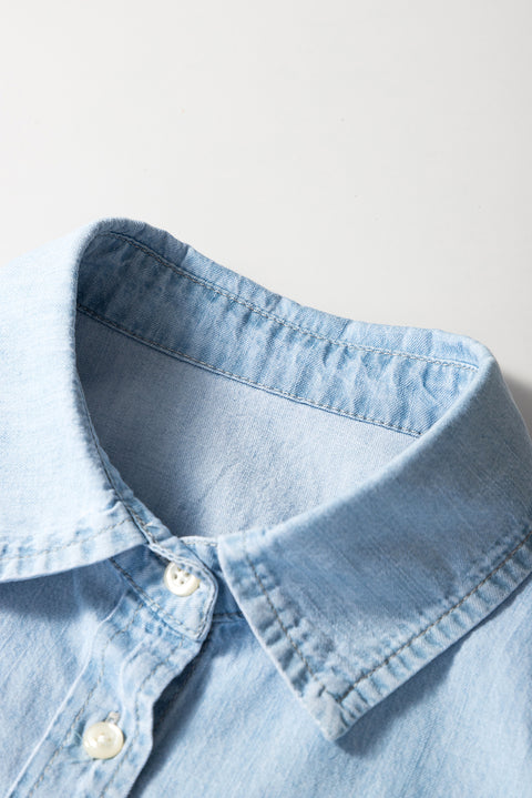 Light Blue Denim Collared Sleeveless Shirt