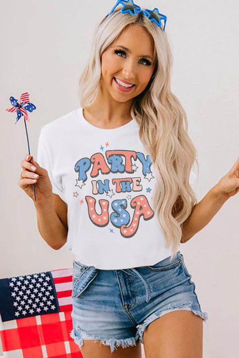 White PARTY IN THE USA Flag Fashion Graphic Tee