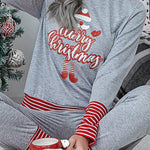 Light Grey Christmas Striped Contrast Two Piece Lounge Set