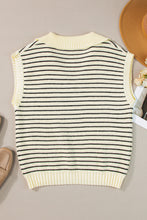 Beige Stripe Turn-down V Neck Sweater Tank Top