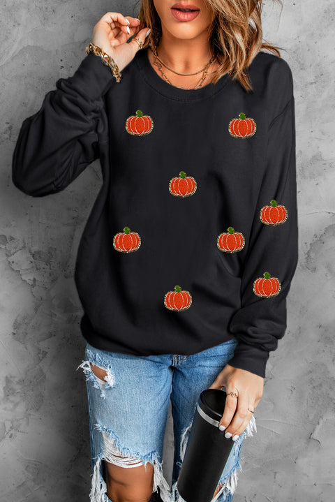 Black Halloween Pumpkin Graphic Drop Shoulder Sweatshirt