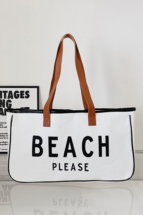 Bright White BEACH PLEASE Print Bolsa grande de lona 