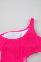 Bright Pink Solid Textured Cut Out One Shoulder Monokini