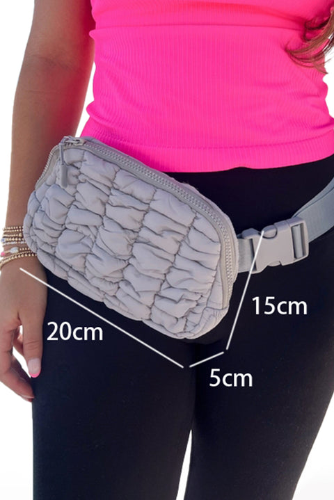 Gray Quilted Puffer Belt Bag Fanny Pack