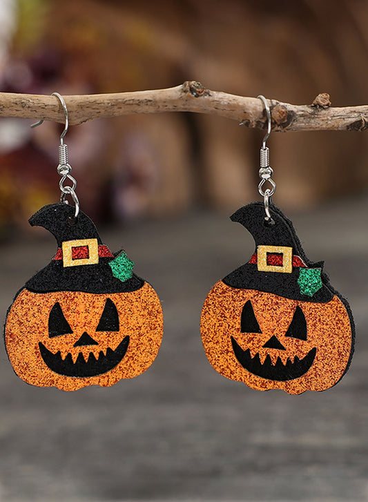 Gold Flame Halloween Pumpkin Dangle Earrings