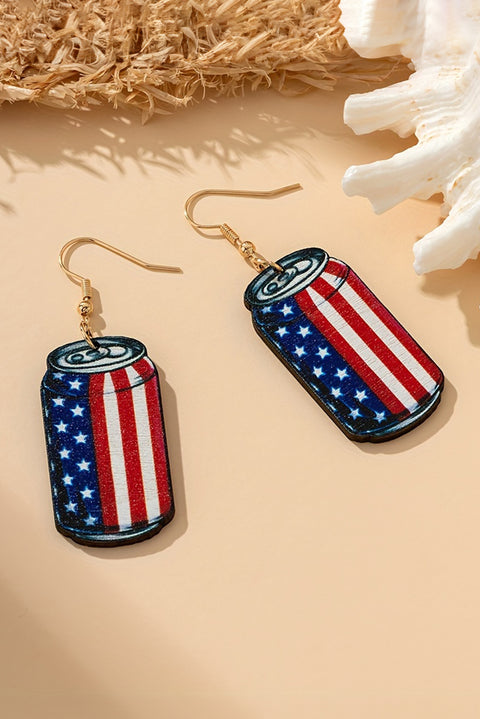 Fiery Red Flag Drink Can Pendant Hook Earrings