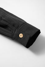 Black Solid Color Textured Buttoned Turn Down Collar Shirt