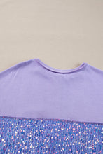 Lilac Sequin Patchwork High Low Hem Henley Sweatshirt