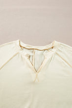 Apricot Exposed Stitching Notched Neckline Long Sleeve Top