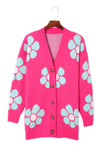 Strawberry Pink Floral Print Button up Knitted Cardigan