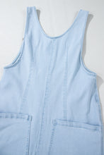 Beau Blue Adjustable Strap V Neck Pocketed Denim Overalls