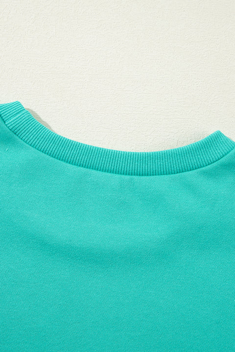 Sea Green Solid Fleece Lined Drop Shoulder High Low Sweatshirt