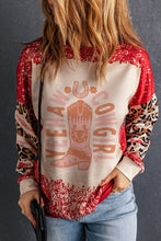 Red YEEHAW COWGIRL Graphic Bleached Scatter Leopard Sleeve Sweatshirt