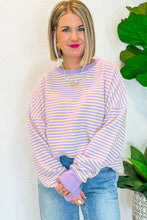 Purple Stripe Loose Drop Shoulder Long Sleeve Top