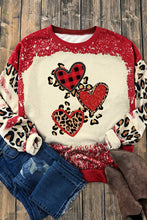 Red Leopard Heart Shaped Bleached Print Pullover Sweatshirt