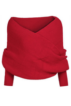 Fiery Red Wrap Up Sleeved Plain Knit Scarf