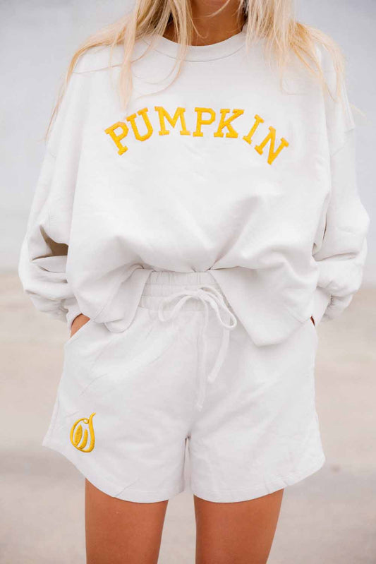 PUMPKIN Flocking Graphic Pullover Sweatshirt and Shorts Set