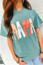 Sea Green MAMA Printed Mineral Wash Crewneck T Shirt