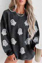 Black Halloween Ghost Corded Crew Neck Loose Sweatshirt