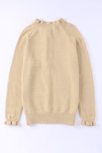 Beige Frill Trim Buttoned Knit Pullover Sweater