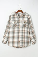 Khaki Plaid Pattern Sherpa Lined Hooded Shacket