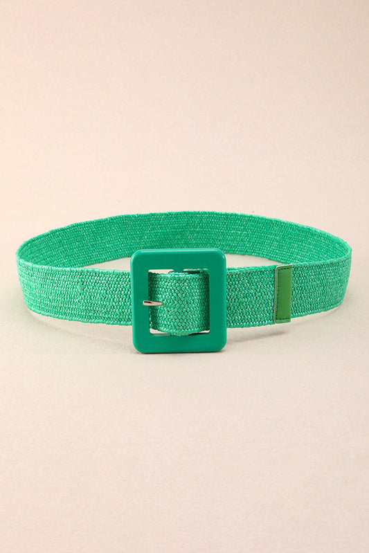 Dark Green Bohemian Woven Square Buckle Wide Belt