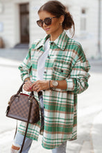 Sky Blue Plaid Flap Pocket Long Sleeve Shacket