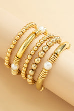 Gold 5pcs Pearl Plated Beaded Bracelet Set