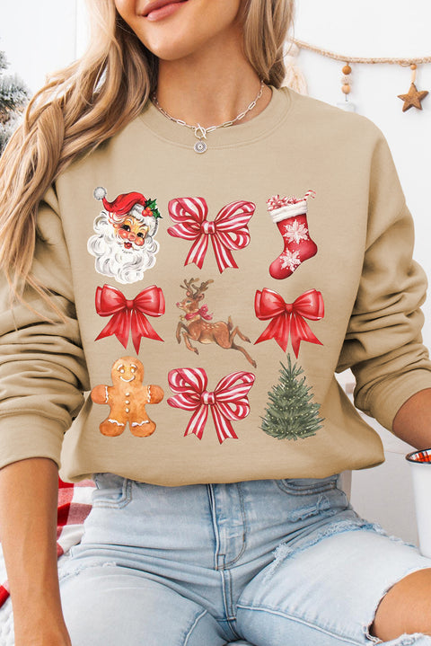 Khaki Christmas Pattern Graphic Crew Neck Sweatshirt