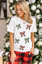 White Christmas Bowknot Graphic Cotton Blend T Shirt