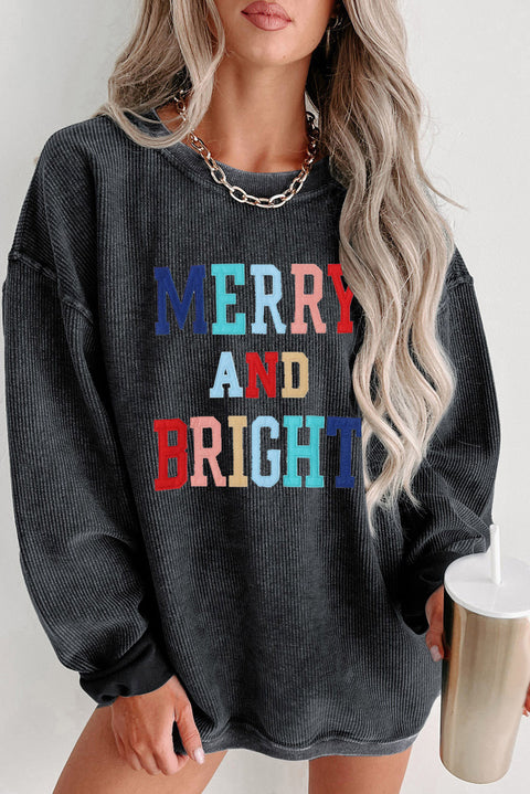 Sudadera con cordón bordada MERRY AND BRIGHT negra