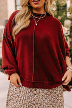 Gold Flame Exposed Seam Detail Waffle Knit Plus Size Top