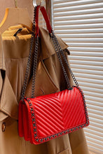 Fiery Red Chain Decor Chevron Embroidery Thread Shoulder Bag