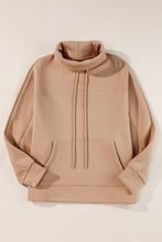 Light French Beige Drawstring Turtleneck Dolman Sleeve Sweatshirt