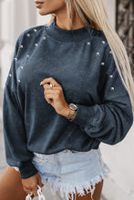 Sky Blue Beads Stud Drop Shoulder Loose Sweatshirt