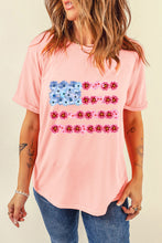 Pink Floral Printed Crew Neck Flag Day T Shirt