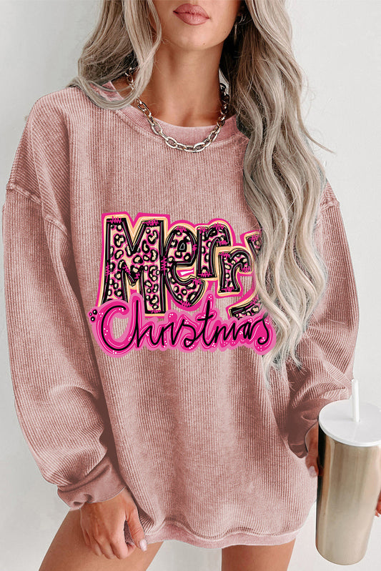 Sudadera rosa con estampado de letras Merry Christmas